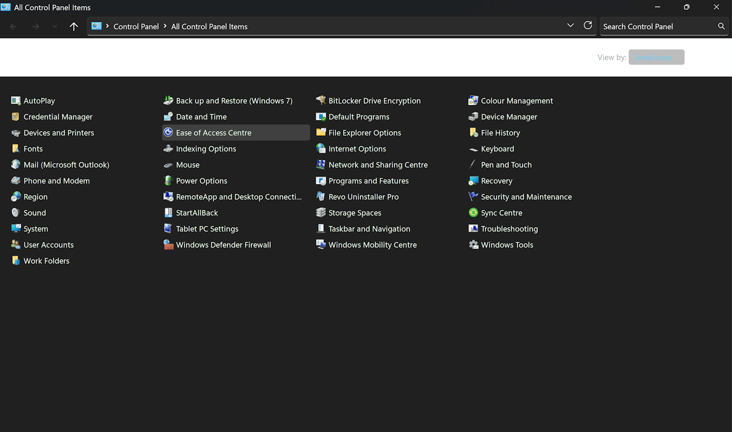 Control Panel before