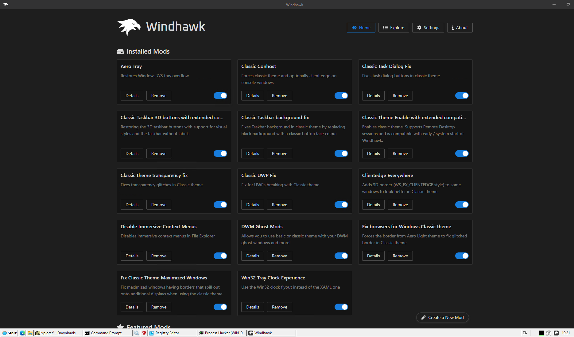 A Windhawk screenshot with classic theme mods